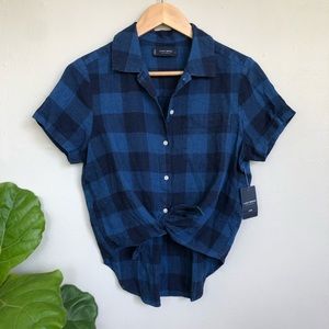 NWT Lucky Brand Blue Plaid Button Down Top
